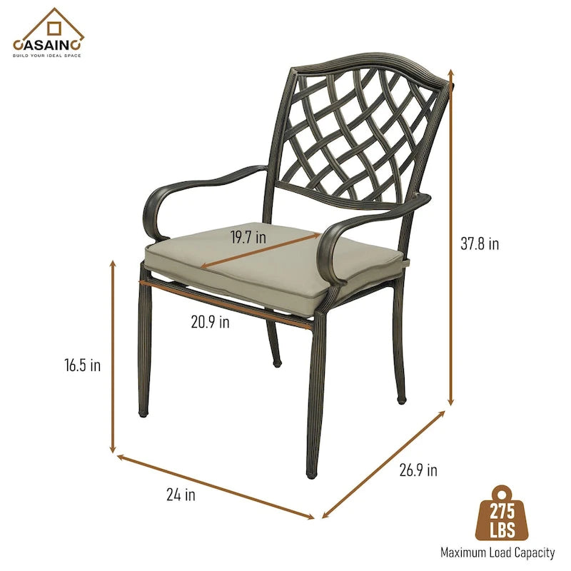Ensemble de salle à manger d'extérieur 5 pièces en aluminium moulé avec table et chaises à plateau en céramique
