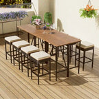 Ensemble de jardin 10 pièces comprenant une table et 8 tabourets avec coussins, table à manger en rotin synthétique, plateau pliable, mobilier de jardin résistant aux intempéries