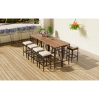 Ensemble de jardin 10 pièces comprenant une table et 8 tabourets avec coussins, table à manger en rotin synthétique, plateau pliable, mobilier de jardin résistant aux intempéries
