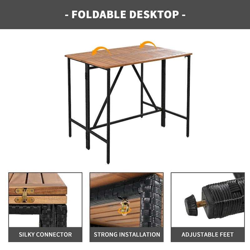 Ensemble de jardin 10 pièces comprenant une table et 8 tabourets avec coussins, table à manger en rotin synthétique, plateau pliable, mobilier de jardin résistant aux intempéries