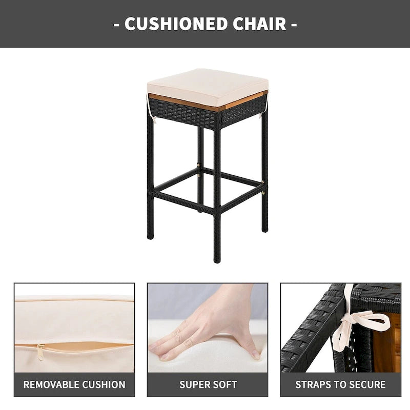 Ensemble de jardin 10 pièces comprenant une table et 8 tabourets avec coussins, table à manger en rotin synthétique, plateau pliable, mobilier de jardin résistant aux intempéries