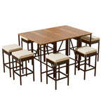 Ensemble de jardin 10 pièces comprenant une table et 8 tabourets avec coussins, table à manger en rotin synthétique, plateau pliable, mobilier de jardin résistant aux intempéries