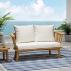 Canapé d'extérieur deux places en bois avec coussins - Blanc/Teck - 55,50 cm L x 27,00 cm P x 25,50 cm H