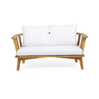 Canapé d'extérieur deux places en bois avec coussins - Blanc/Teck - 55,50 cm L x 27,00 cm P x 25,50 cm H