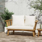 Canapé d'extérieur deux places en bois avec coussins - Blanc/Teck - 55,50 cm L x 27,00 cm P x 25,50 cm H