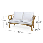 Canapé d'extérieur deux places en bois avec coussins - Blanc/Teck - 55,50 cm L x 27,00 cm P x 25,50 cm H