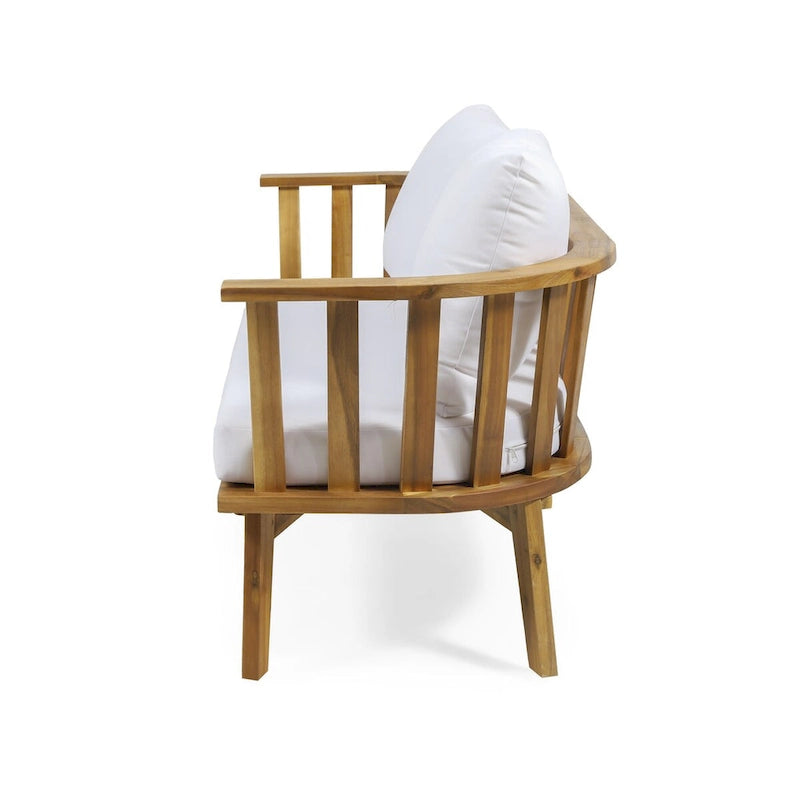 Canapé d'extérieur deux places en bois avec coussins - Blanc/Teck - 55,50 cm L x 27,00 cm P x 25,50 cm H