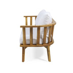Canapé d'extérieur deux places en bois avec coussins - Blanc/Teck - 55,50 cm L x 27,00 cm P x 25,50 cm H