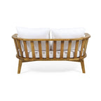 Canapé d'extérieur deux places en bois avec coussins - Blanc/Teck - 55,50 cm L x 27,00 cm P x 25,50 cm H