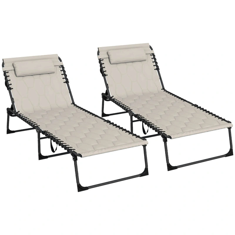 Folding Chaise Lounge Set with 5-level Reclining Back, Lounge Tanning Chair with Padded Seat, Side Pocket & Headrest