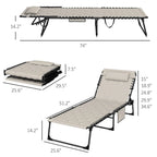 Ensemble de chaise longue pliante avec dossier inclinable à 5 positions, fauteuil de bronzage avec assise rembourrée, poche latérale et appui-tête