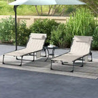 Ensemble de chaise longue pliante avec dossier inclinable à 5 positions, fauteuil de bronzage avec assise rembourrée, poche latérale et appui-tête
