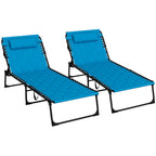 Ensemble de chaise longue pliante avec dossier inclinable à 5 positions, fauteuil de bronzage avec assise rembourrée, poche latérale et appui-tête