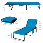 Ensemble de chaise longue pliante avec dossier inclinable à 5 positions, fauteuil de bronzage avec assise rembourrée, poche latérale et appui-tête