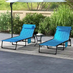 Ensemble de chaise longue pliante avec dossier inclinable à 5 positions, fauteuil de bronzage avec assise rembourrée, poche latérale et appui-tête
