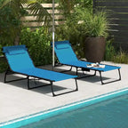 Ensemble de chaise longue pliante avec dossier inclinable à 5 positions, fauteuil de bronzage avec assise rembourrée, poche latérale et appui-tête