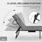 Ensemble de chaise longue pliante avec dossier inclinable à 5 positions, fauteuil de bronzage avec assise rembourrée, poche latérale et appui-tête