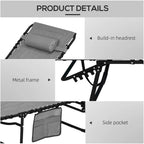 Ensemble de chaise longue pliante avec dossier inclinable à 5 positions, fauteuil de bronzage avec assise rembourrée, poche latérale et appui-tête