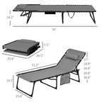 Ensemble de chaise longue pliante avec dossier inclinable à 5 positions, fauteuil de bronzage avec assise rembourrée, poche latérale et appui-tête