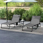 Ensemble de chaise longue pliante avec dossier inclinable à 5 positions, fauteuil de bronzage avec assise rembourrée, poche latérale et appui-tête