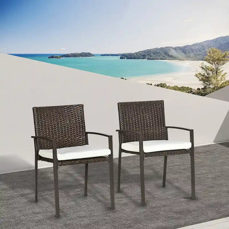 Chaises de salle à manger avec coussin, ensemble de chaises de salle à manger en osier avec dossier et accoudoirs pour patio, terrasse et jardin.