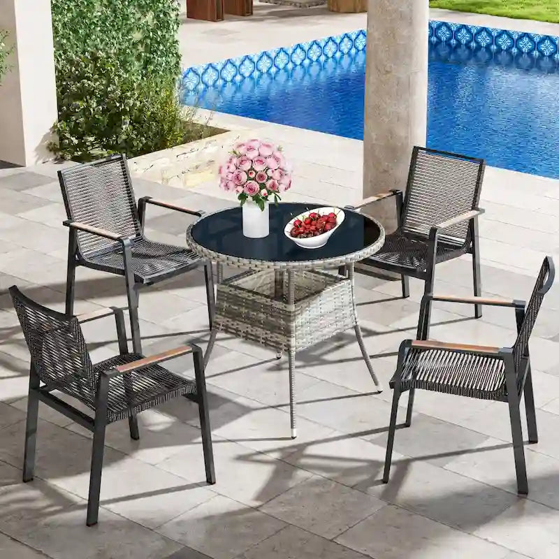 Table d'extérieur en osier - 80 cm (L) x 80 cm (l) x 73 cm (H)