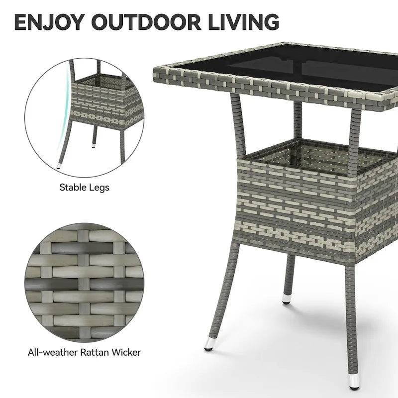 Table d'extérieur en osier - 80 cm (L) x 80 cm (l) x 73 cm (H)