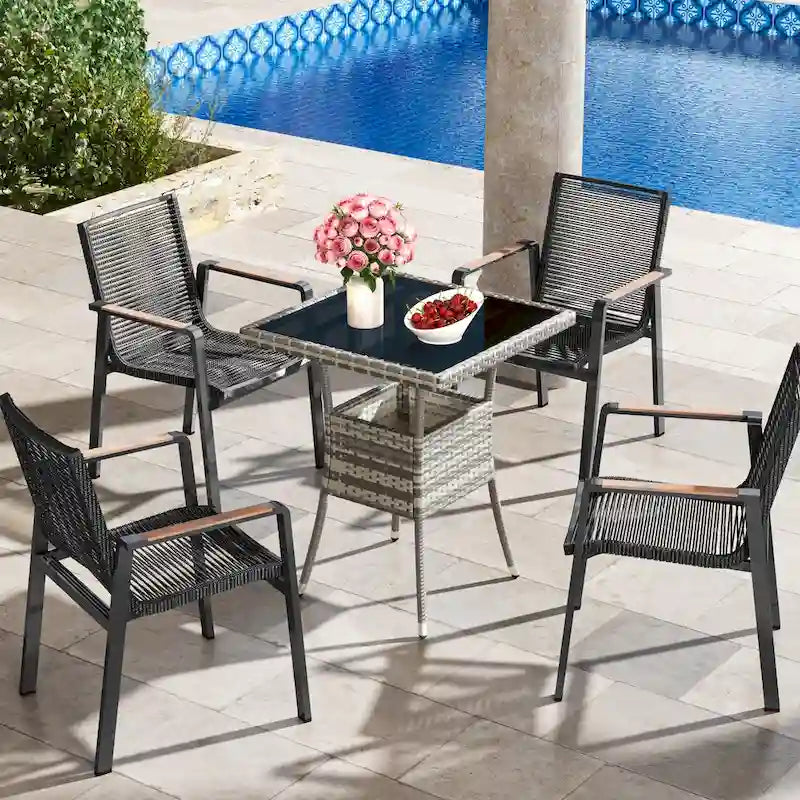 Table d'extérieur en osier - 80 cm (L) x 80 cm (l) x 73 cm (H)