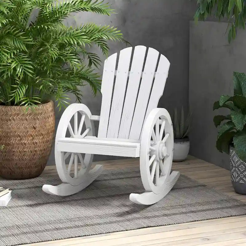 Fauteuil à bascule Adirondack en bois avec structure à lattes et dossier surdimensionné