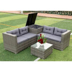 Grey 4-Piece Patio Sectional Wicker Rattan Outdoor Furniture Sofa Set with Storage Box - 47.2 x 25.6 x 25.6
