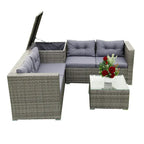 Ensemble de canapé d'extérieur 4 pièces en rotin tressé gris avec coffre de rangement - 47,2 x 25,6 x 25,6