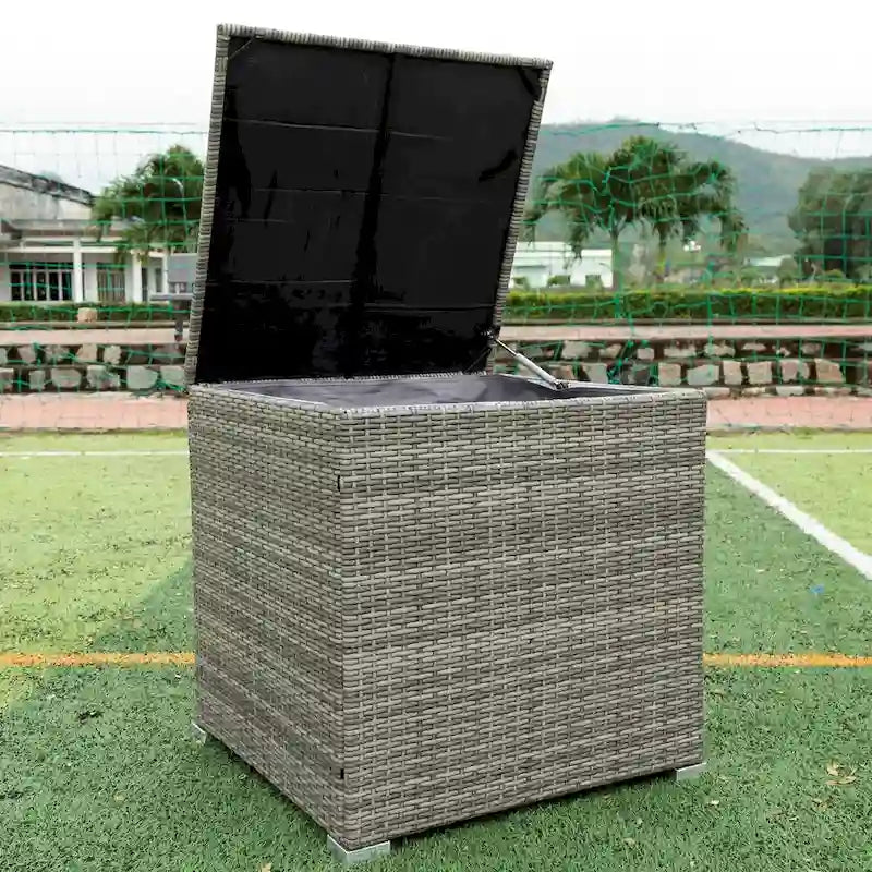 Ensemble de canapé d'extérieur 4 pièces en rotin tressé gris avec coffre de rangement - 47,2 x 25,6 x 25,6