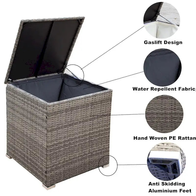 Ensemble de canapé d'extérieur 4 pièces en rotin tressé gris avec coffre de rangement - 47,2 x 25,6 x 25,6