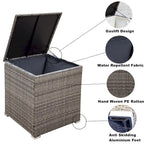 Ensemble de canapé d'extérieur 4 pièces en rotin tressé gris avec coffre de rangement - 47,2 x 25,6 x 25,6