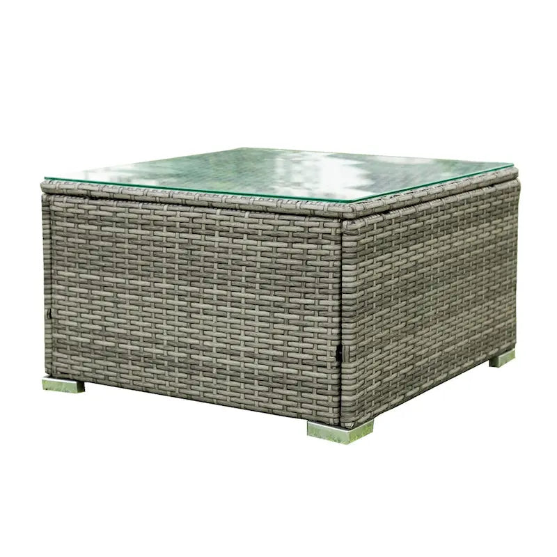 Ensemble de canapé d'extérieur 4 pièces en rotin tressé gris avec coffre de rangement - 47,2 x 25,6 x 25,6