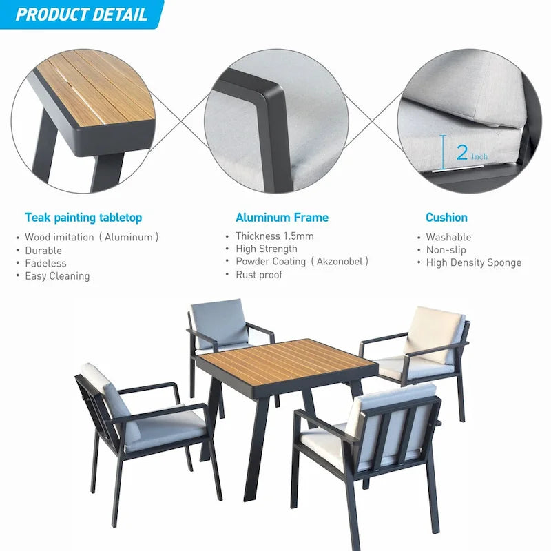 Ensemble de salle à manger d'extérieur HIGOLD Nofi 5 pièces en aluminium, couleur anthracite mat
