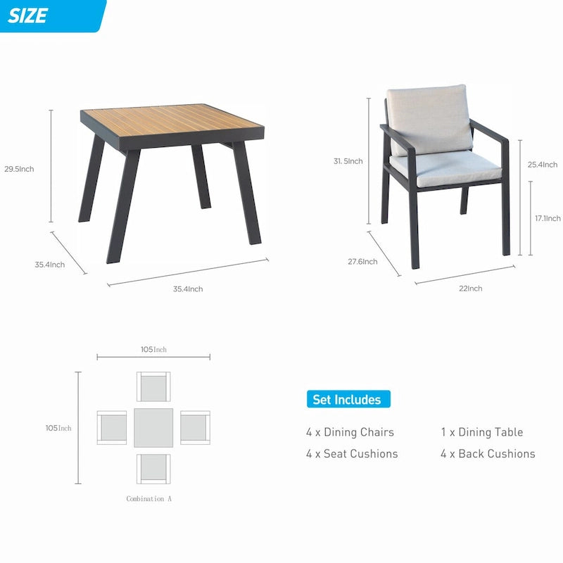 Ensemble de salle à manger d'extérieur HIGOLD Nofi 5 pièces en aluminium, couleur anthracite mat