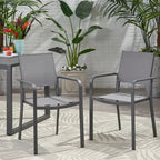 Chaises de salle à manger d'extérieur modernes en aluminium avec assise en maille (lot de 2), gris anthracite et gris foncé