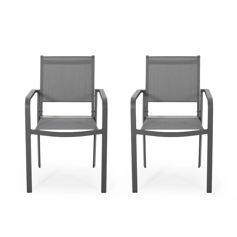 Chaises de salle à manger d'extérieur modernes en aluminium avec assise en maille (lot de 2), gris anthracite et gris foncé