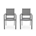 Chaises de salle à manger d'extérieur modernes en aluminium avec assise en maille (lot de 2), gris anthracite et gris foncé