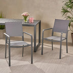 Chaises de salle à manger d'extérieur modernes en aluminium avec assise en maille (lot de 2), gris anthracite et gris foncé