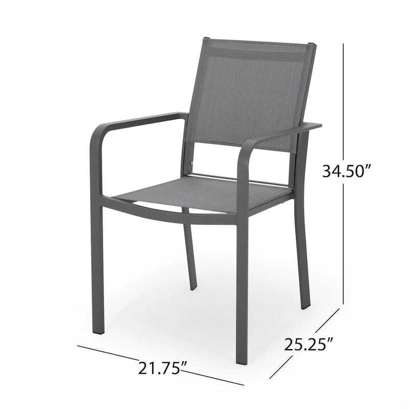 Chaises de salle à manger d'extérieur modernes en aluminium avec assise en maille (lot de 2), gris anthracite et gris foncé