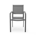 Chaises de salle à manger d'extérieur modernes en aluminium avec assise en maille (lot de 2), gris anthracite et gris foncé