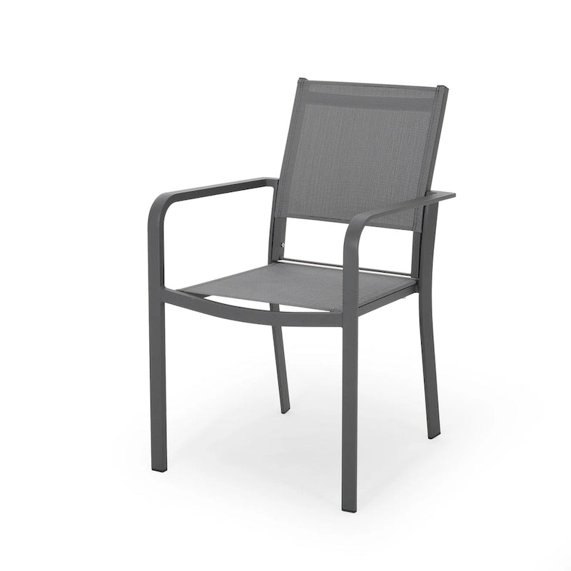 Chaises de salle à manger d'extérieur modernes en aluminium avec assise en maille (lot de 2), gris anthracite et gris foncé