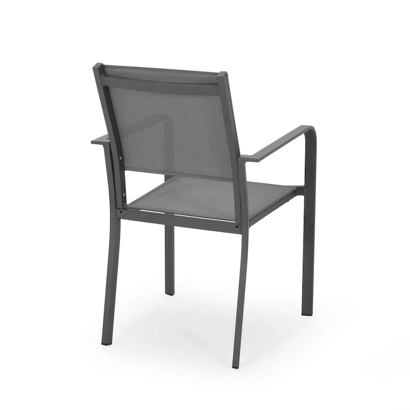 Chaises de salle à manger d'extérieur modernes en aluminium avec assise en maille (lot de 2), gris anthracite et gris foncé
