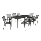 Rectangular iron mesh table with chair (set of 9)
