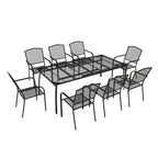 Table rectangulaire en treillis de fer avec chaise (ensemble de 9)