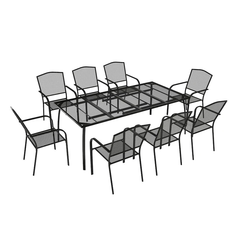 Table rectangulaire en treillis de fer avec chaise (ensemble de 9)