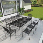 Table rectangulaire en treillis de fer avec chaise (ensemble de 9)