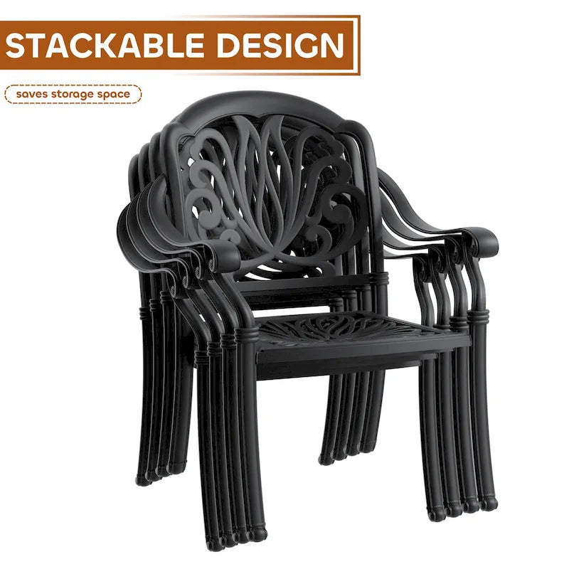 Ensemble de salle à manger d'extérieur 3 ou 5 pièces en fonte d'aluminium avec table ronde de 90 cm et coussins de siège de couleur aléatoire